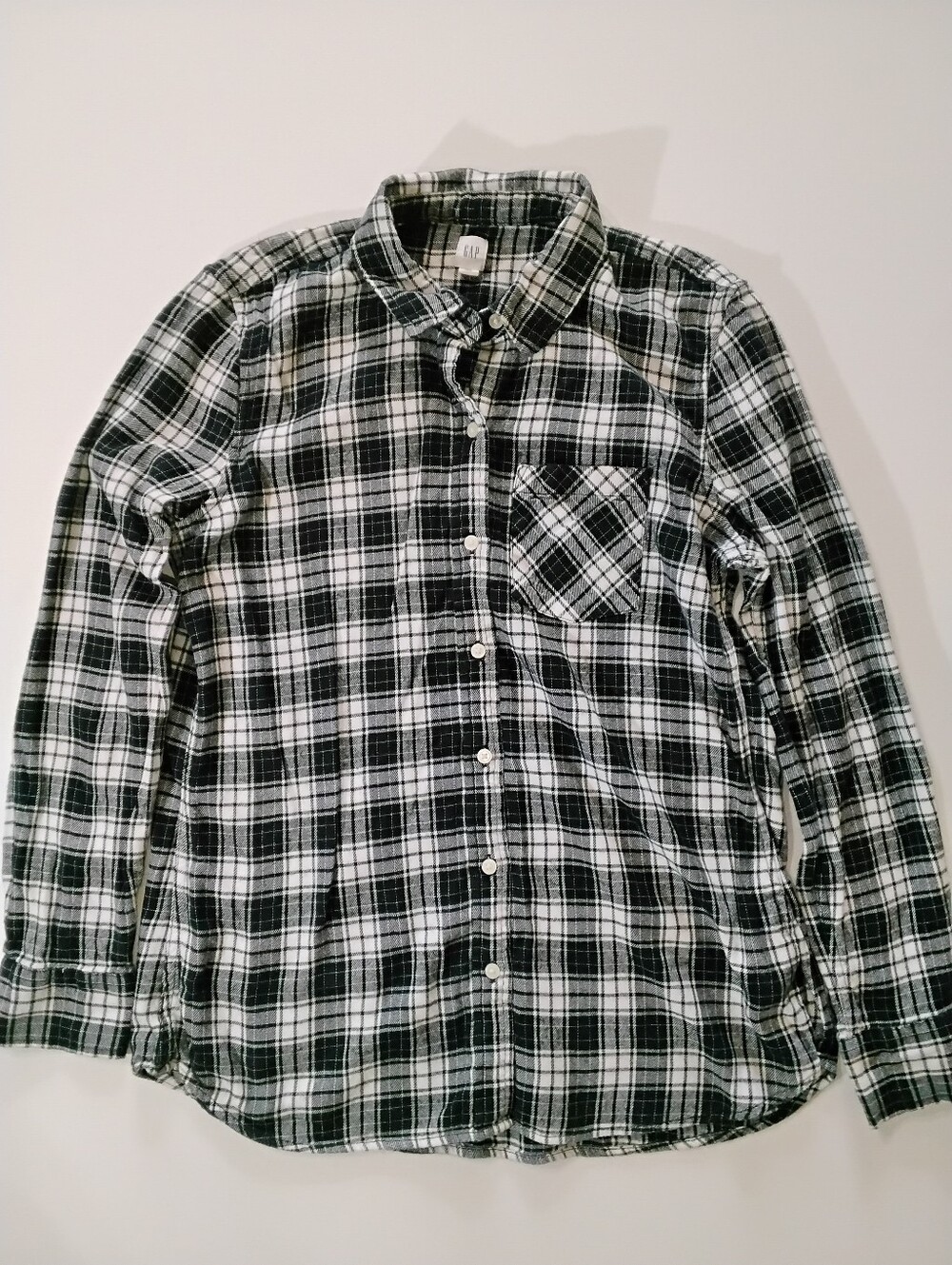 Gap Flannel Shirt Womens Size Medium Black White Gingham Check Outdoor Classic